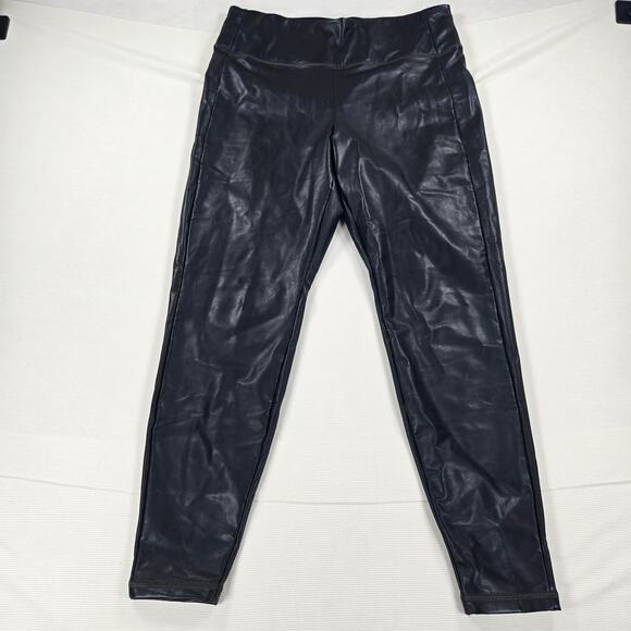 Athleta High Rise All Over Gleam Tight Black Faux Leather Leggings Size Large - Picture 1 of 7